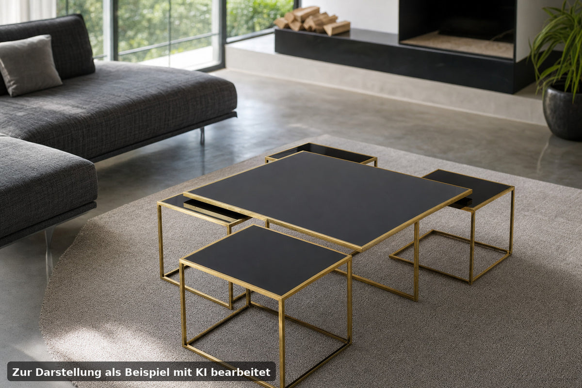 Eleganter Titanium - Glas - Couchtisch Mit 4 Ausziehbaren Besitelltischen | Handarbeit - Bild 1