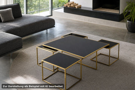Eleganter Titanium - Glas - Couchtisch Mit 4 Ausziehbaren Besitelltischen | Handarbeit - Bild 1