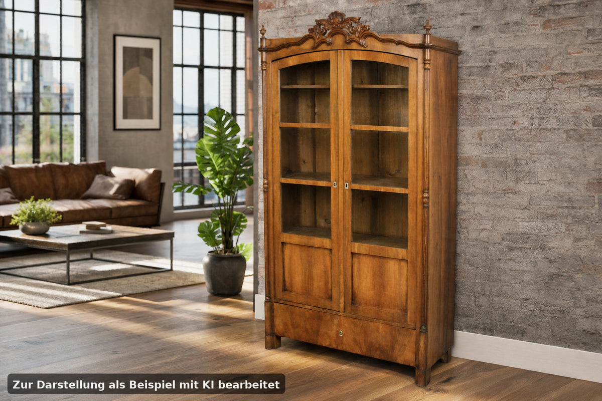 Louis Philippe Bücherschrank Bücherregal Vitrinenschrank Nussbaum Antik um 1860 | LOUIS PHILIPPE - Bild 1