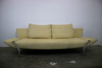 Rolf Benz Modell1600 Couch Gelb Veloursleder Dreisitzer Funktion Sofa | Rolf Benz - Bild 3