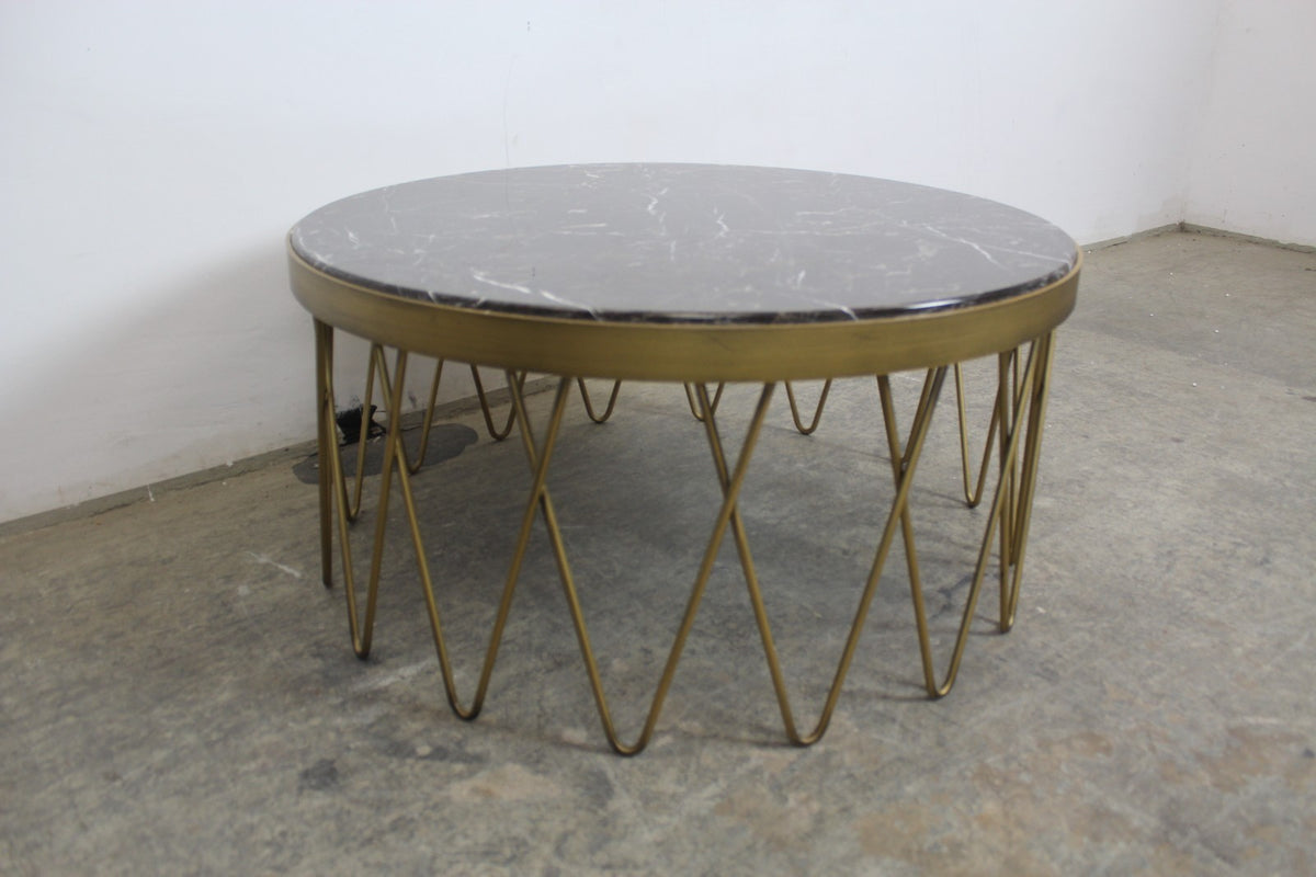 Edler Marmor Couchtisch Runder Beistelltisch Mit Goldfarbenem Metallgestell | Reinstein Möbel - Bild 5