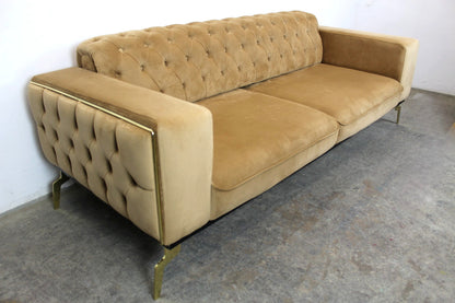 Chesterfield Dreisitzer Designer Couch Samt Champagner Stoff Messing Sofa | Chesterfield - Bild 3