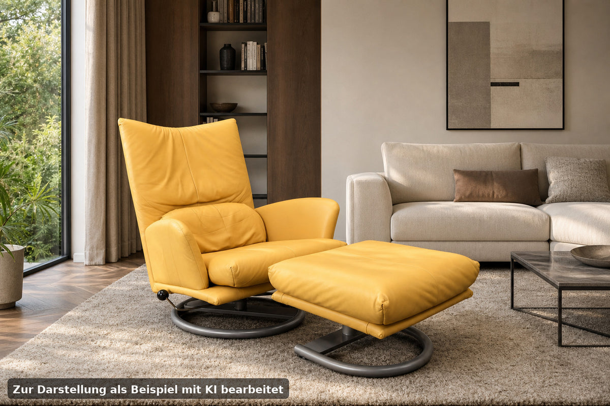ROLF BENZ BMP | 1-SITZER MIT HOCKER | GELB LEDER | DESIGNER SESSEL | Rolf Benz - Bild 1