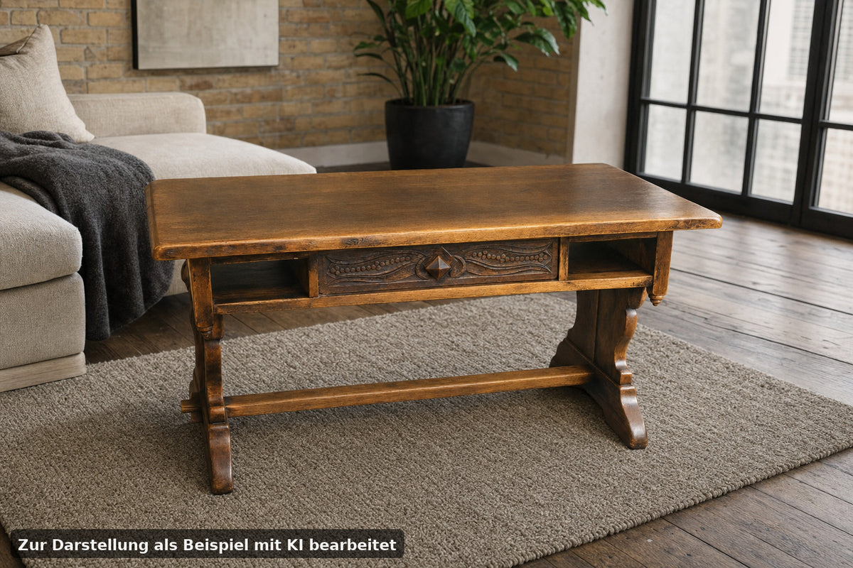 Altdeutsch / Renaissance Couchtisch Schreibtisch Massivholz Eiche mit Schublade | ALTDEUTSCH - Bild 1