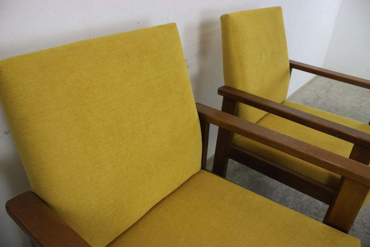 Zwei Vintage Buchenholz Armlehnstühle Mid Century Sessel Orange Stoff Neubezug | CENTURY - Bild 5