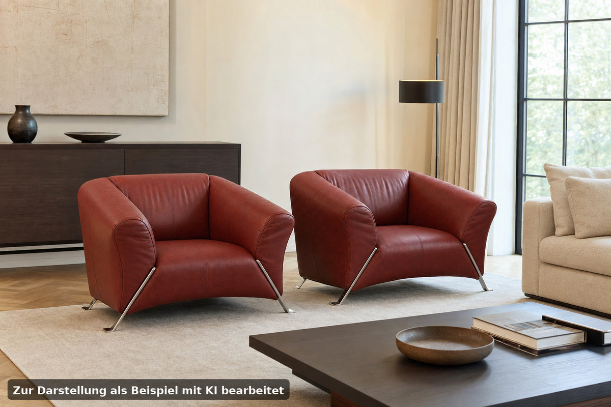 2 X Rolf Benz 322 Club Sessel Einsitzer Designer Sofa Echtleder Rot | Rolf Benz - Bild 1
