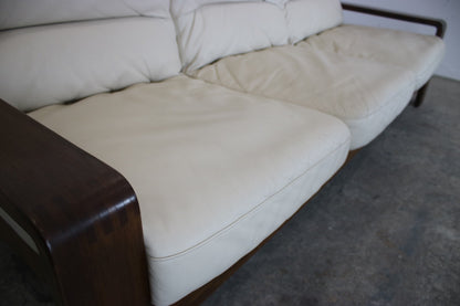 Rolf Benz Dreisitzer Couch Beige Leder Eiche Sichtholzgestell Freisteller Sofa | Rolf Benz - Bild 6