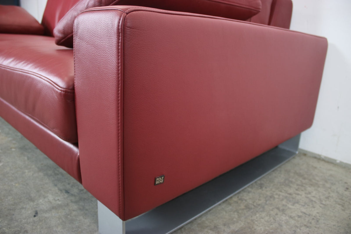 Rolf Benz EGO Designer Couch Auf Kufen Dreisitzer Leder Rot Sofa Mit Armkissen | Rolf Benz - Bild 8