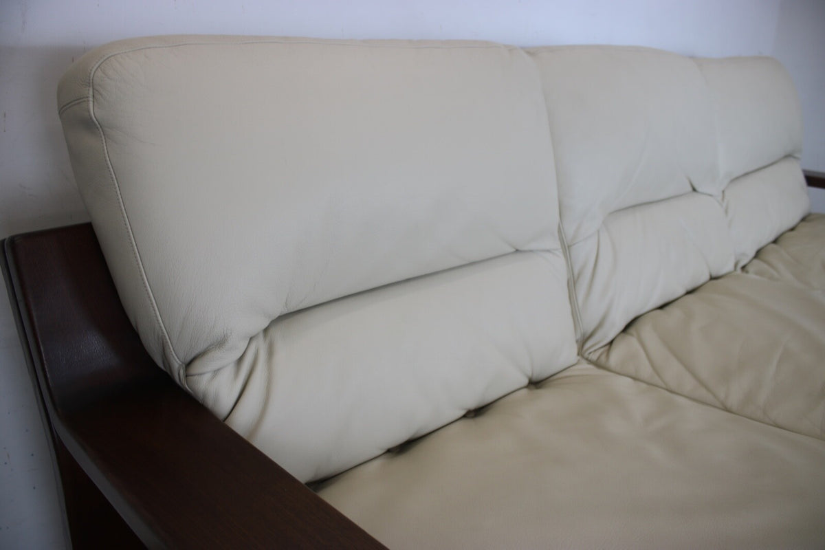 Rolf Benz Dreisitzer Couch Beige Leder Eiche Sichtholzgestell Freisteller Sofa | Rolf Benz - Bild 5