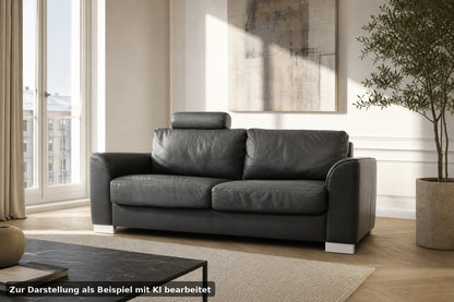 Walter Knoll Couch 3-Sitzer Designer Daunen Leder Sofa Schwarz Mit Kopfstütze | Walter Knoll - Bild 1