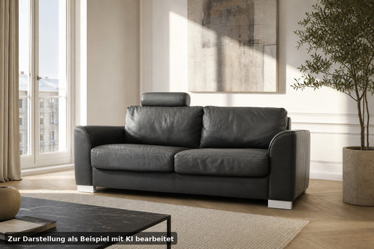Walter Knoll Couch 3-Sitzer Designer Daunen Leder Sofa Schwarz Mit Kopfstütze | Walter Knoll - Bild 1