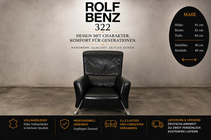 ROLF BENZ 322 | 1-SITZER | SCHWARZ LEDER | DESIGNER SESSEL | Rolf Benz - Bild 2