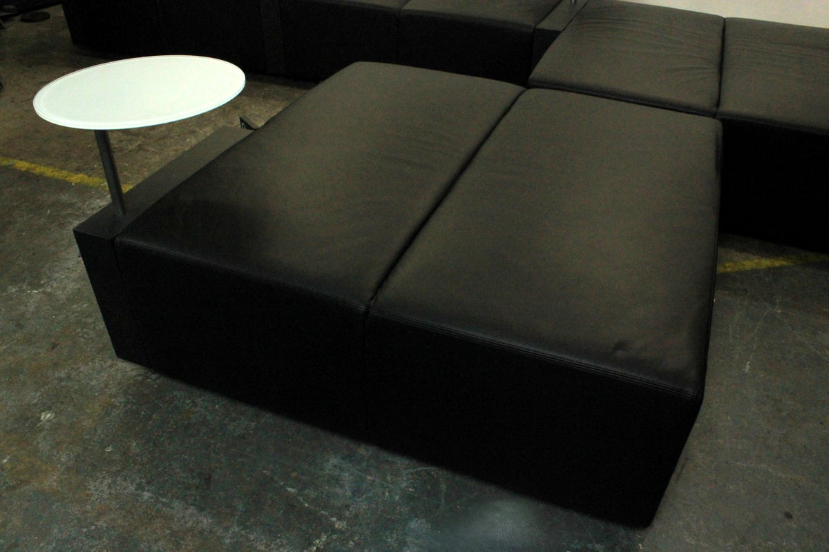 Walter Knoll Designer Loungemodule Sofa Couch Schwarz Leder& Weiße Glastische | Walter Knoll - Bild 3