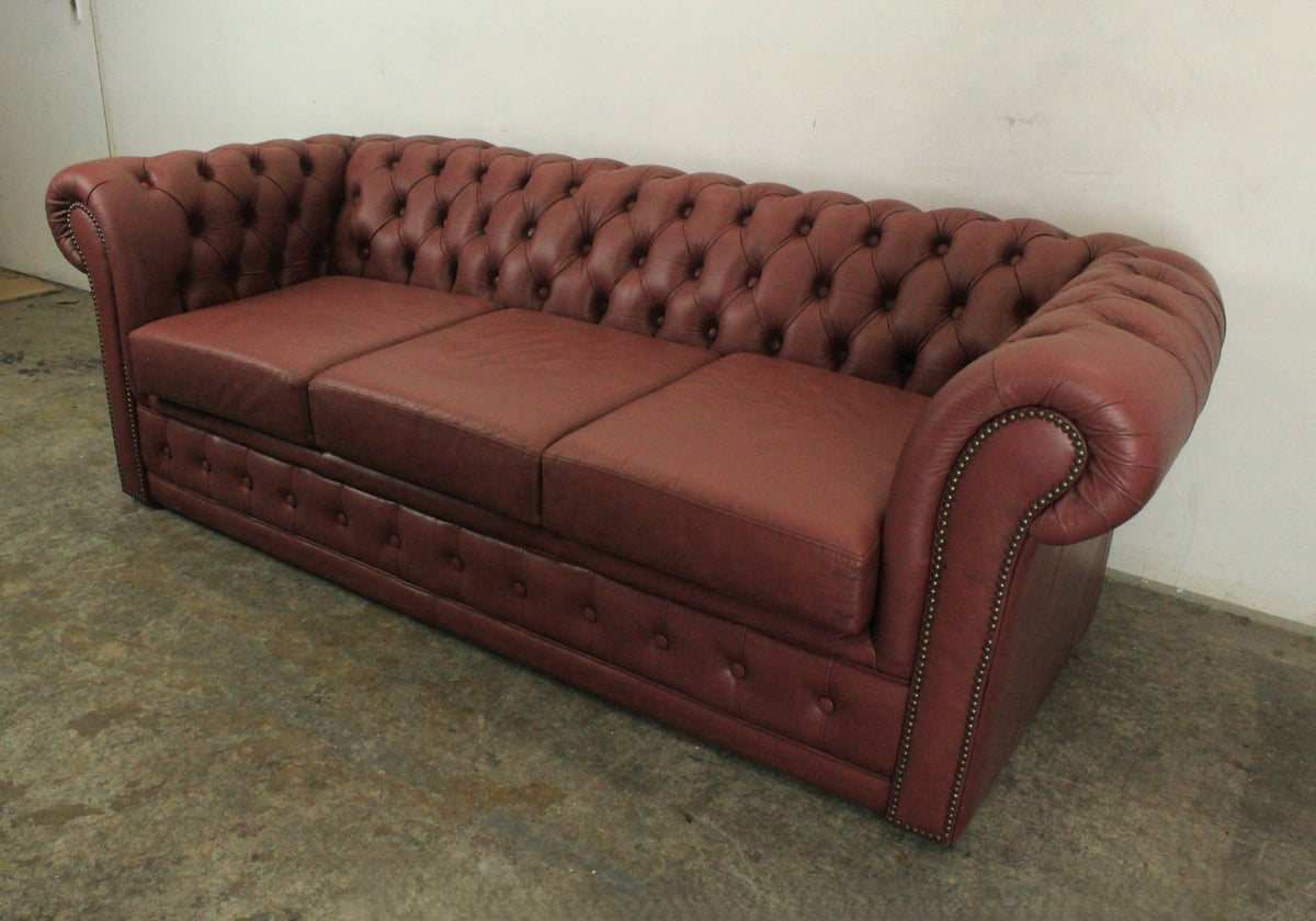 Original Englische Chesterfield Couch Dreisitzer Leder Rot Vintage Clubsofa | Chesterfield - Bild 4