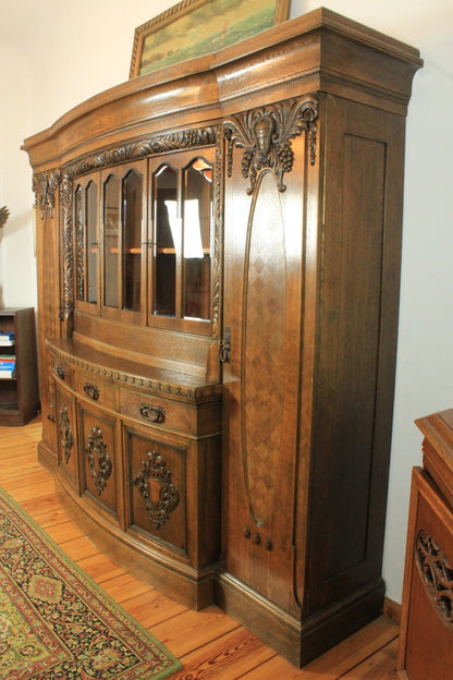 Prächtiger Jugendstil Kredenz/ Aufsatzbuffet Eiche Florale Schnitzereien | JUGENDSTIL - Bild 5