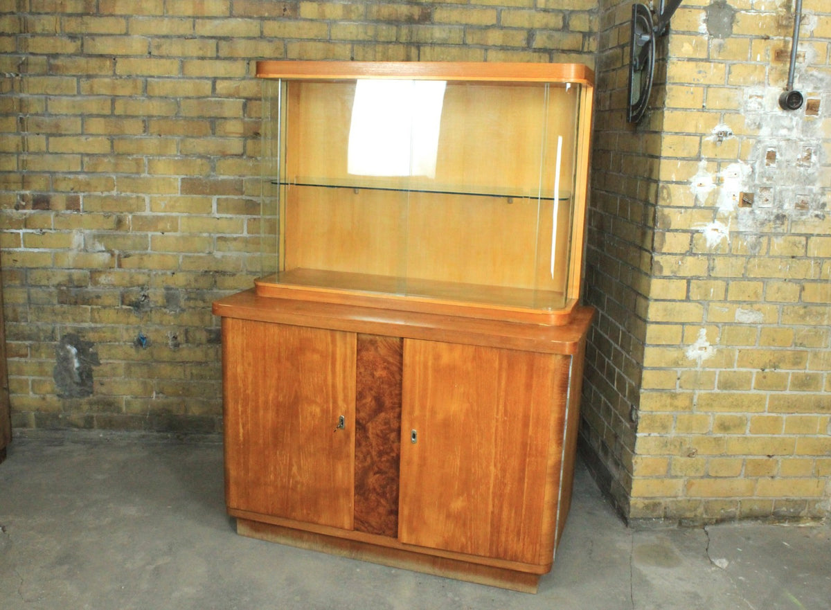Art Deco Aufsatzschrank Buffet Vitrinenschrank Rundglas Wurzel Nussbaum Antik | ART DECO - Bild 2