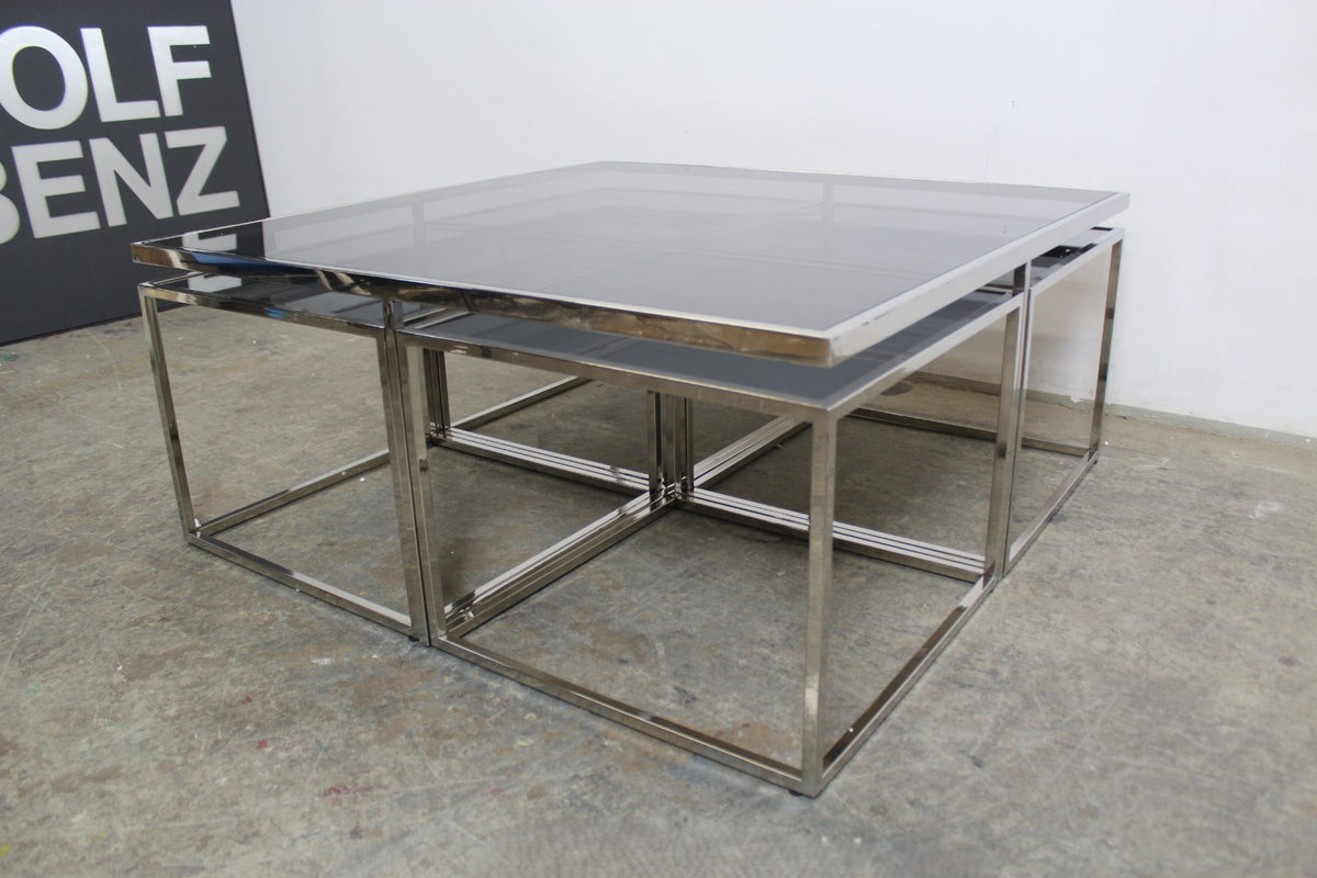 Eleganter Titanium - Glas - Couchtisch Mit 4 Ausziehbaren Spiegeltischen | Handarbeit - Bild 4