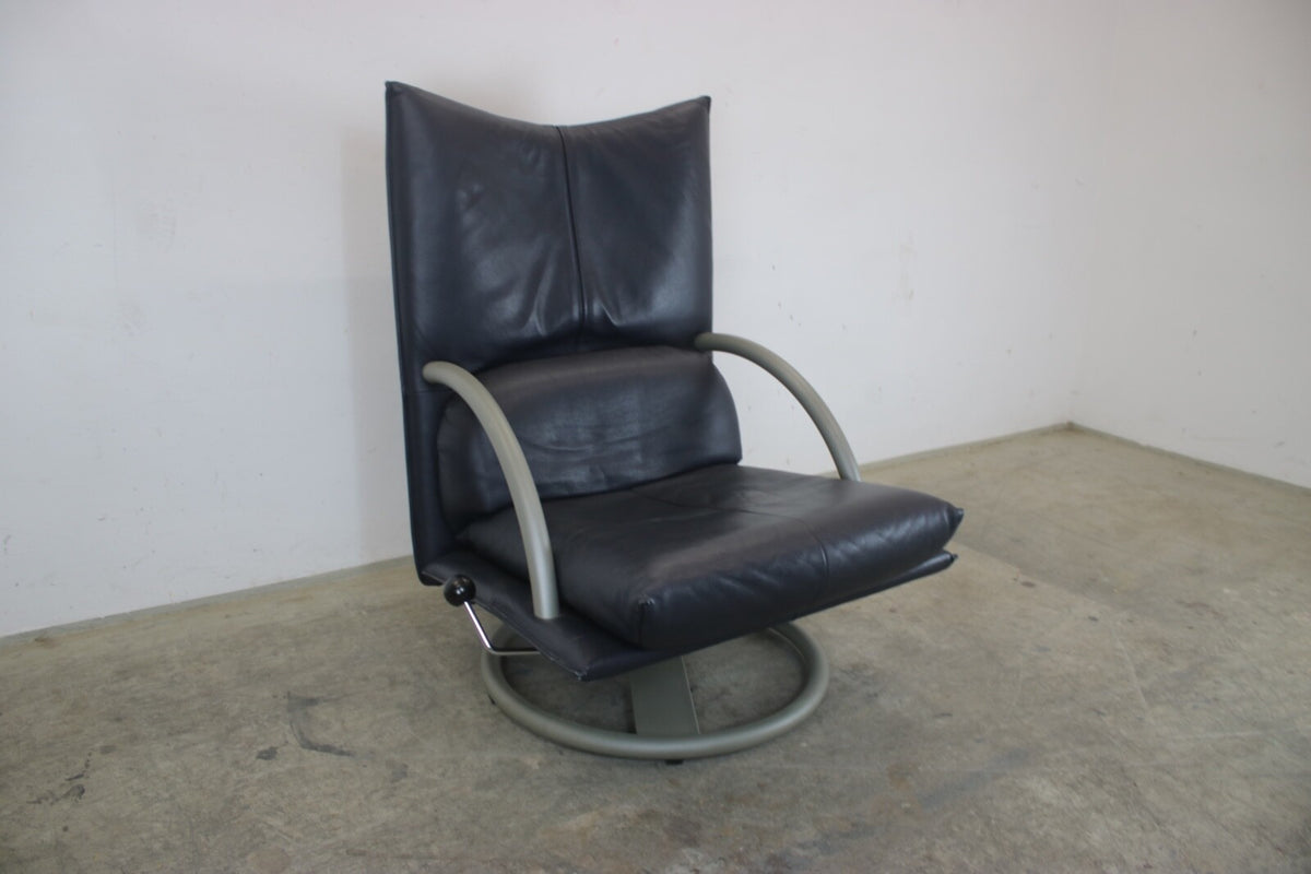 Rolf Benz BMP Sessel mit Hocker Modell 418 Torino Dunkelblau 80er Jahre Design | Rolf Benz - Bild 4