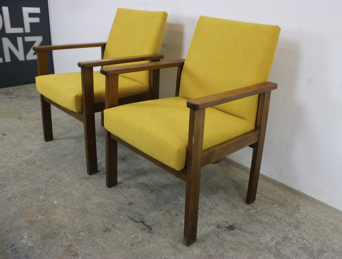 Zwei Vintage Buchenholz Armlehnstühle Mid Century Sessel Orange Stoff Neubezug | CENTURY - Bild 4