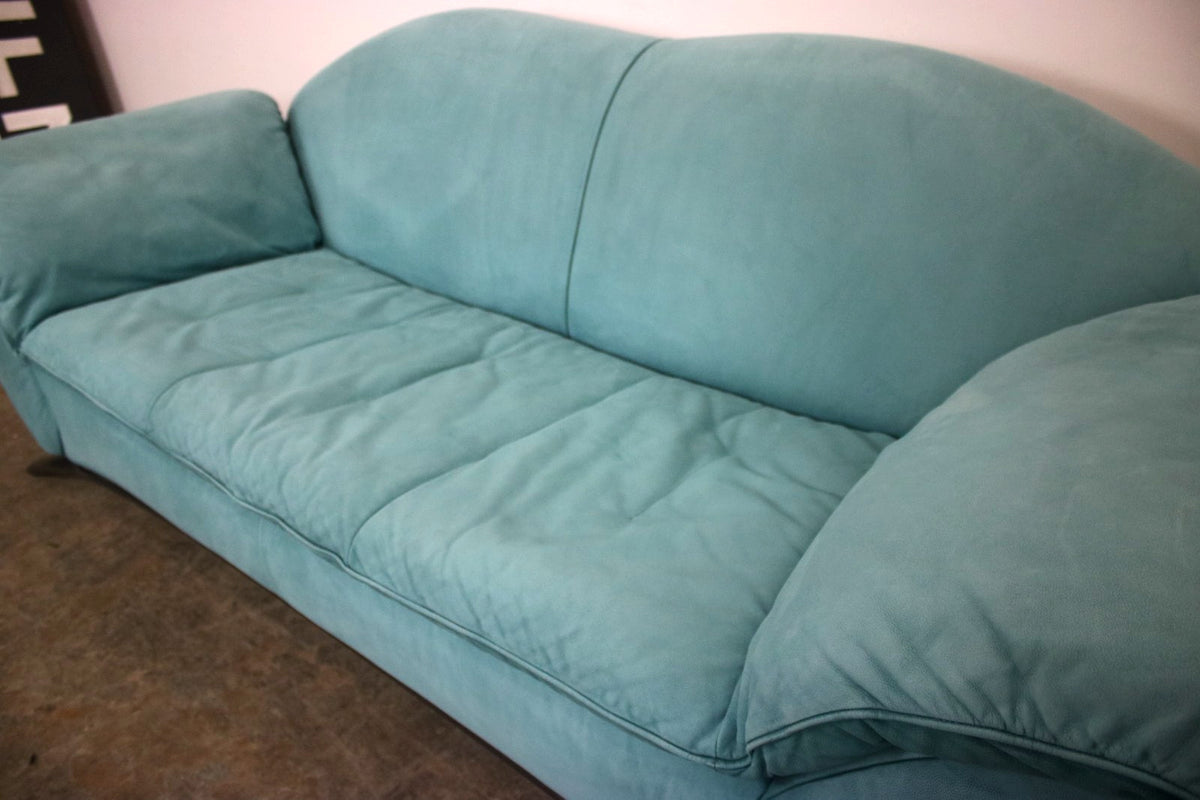 Rolf Benz Dreisitzer Couch Veloursleder Blau Designer Sofa | Rolf Benz - Bild 6