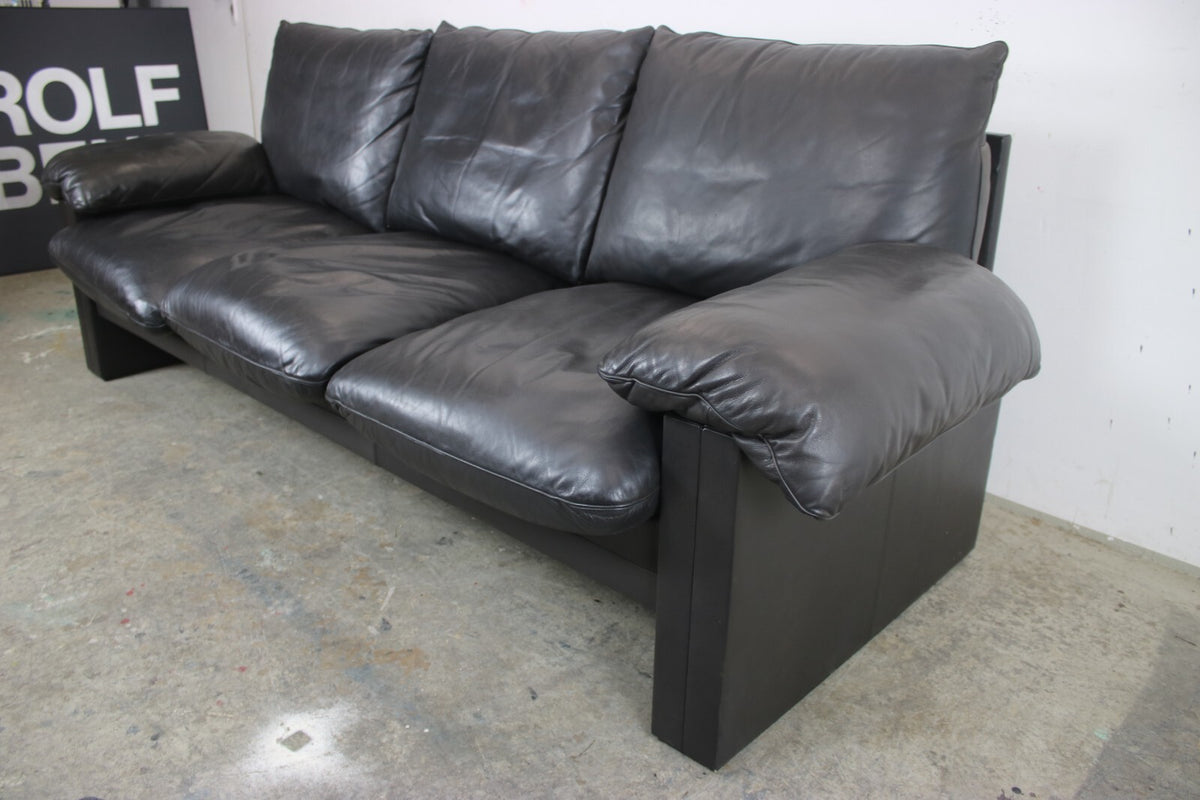Prächtige Dreisitzer Couch de Sede Daunenkissen Echtleder Schwarz Designer Sofa | De Sede - Bild 4