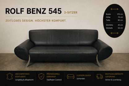 Rolf Benz 545 Designer Couch Dreisitzer Sofa Blau Echtleder | Rolf Benz - Bild 2