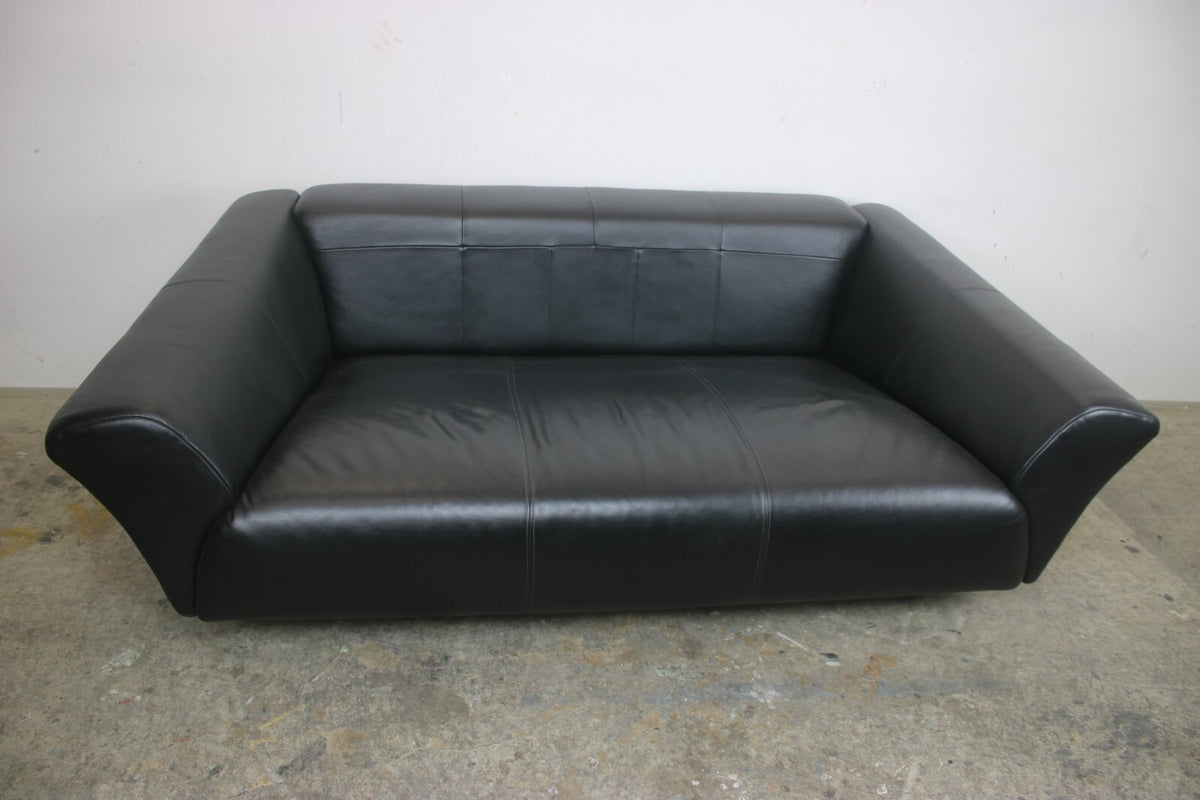 Rolf Benz Sofa Modell 333 Schwarz Leder mit 5 neuen Stoff Kissen Designer Couch | Rolf Benz - Bild 10