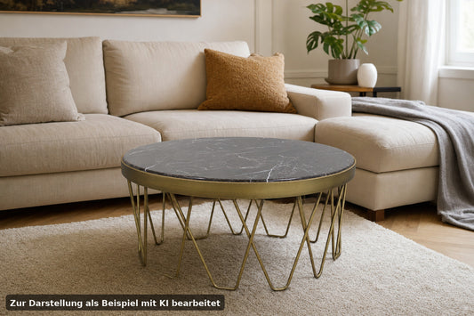 Edler Marmor Couchtisch Runder Beistelltisch Mit Goldfarbenem Metallgestell | Reinstein Möbel - Bild 1