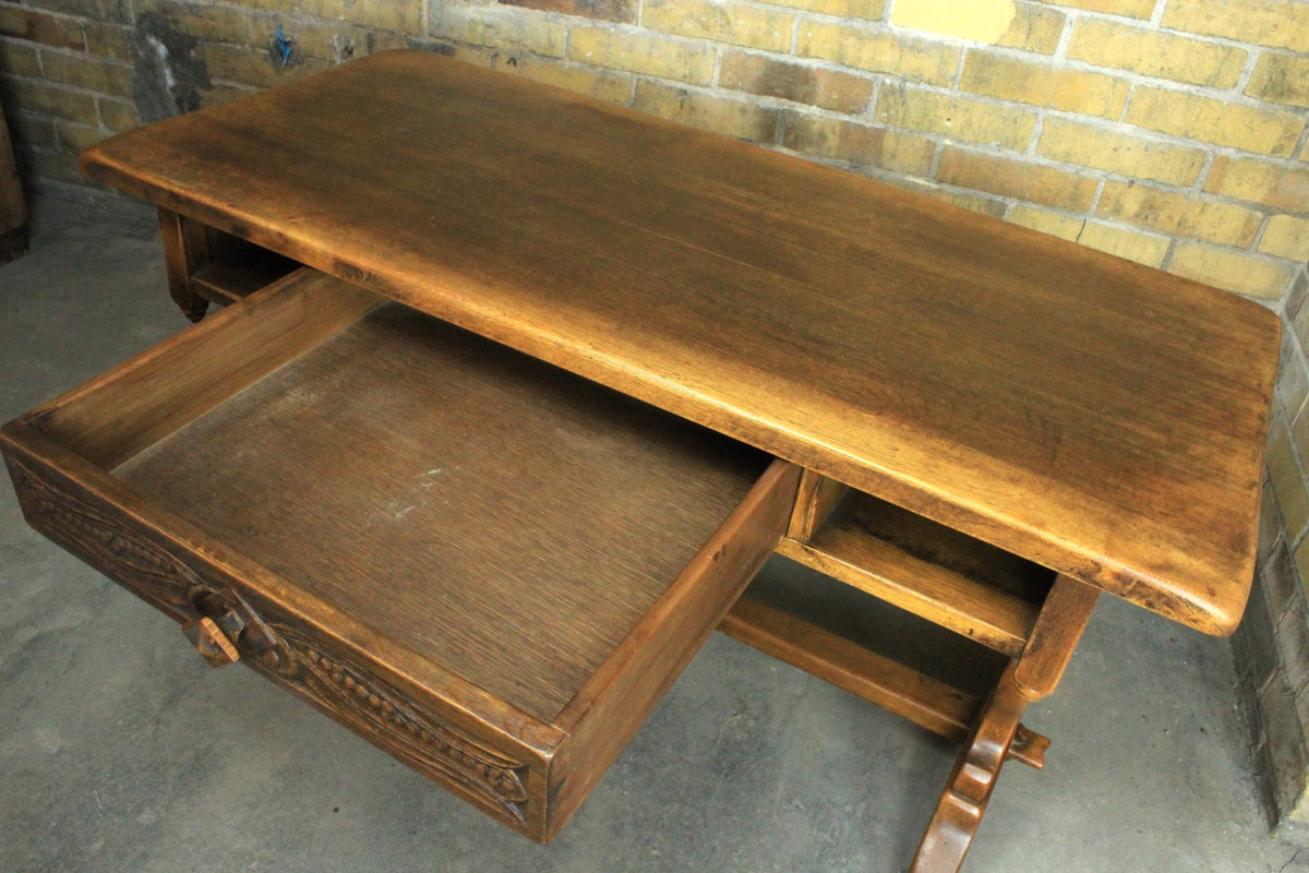 Altdeutsch / Renaissance Couchtisch Schreibtisch Massivholz Eiche mit Schublade | ALTDEUTSCH - Bild 4