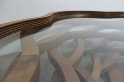 Wunderschöner Vollholz Couchtisch Mit Besonderer Form Und Glasplatte 120 cm | Reinstein Möbel - Bild 7