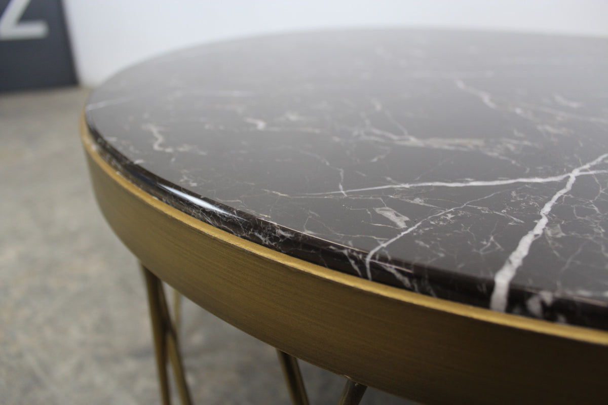 Edler Marmor Couchtisch Runder Beistelltisch Mit Goldfarbenem Metallgestell | Reinstein Möbel - Bild 7