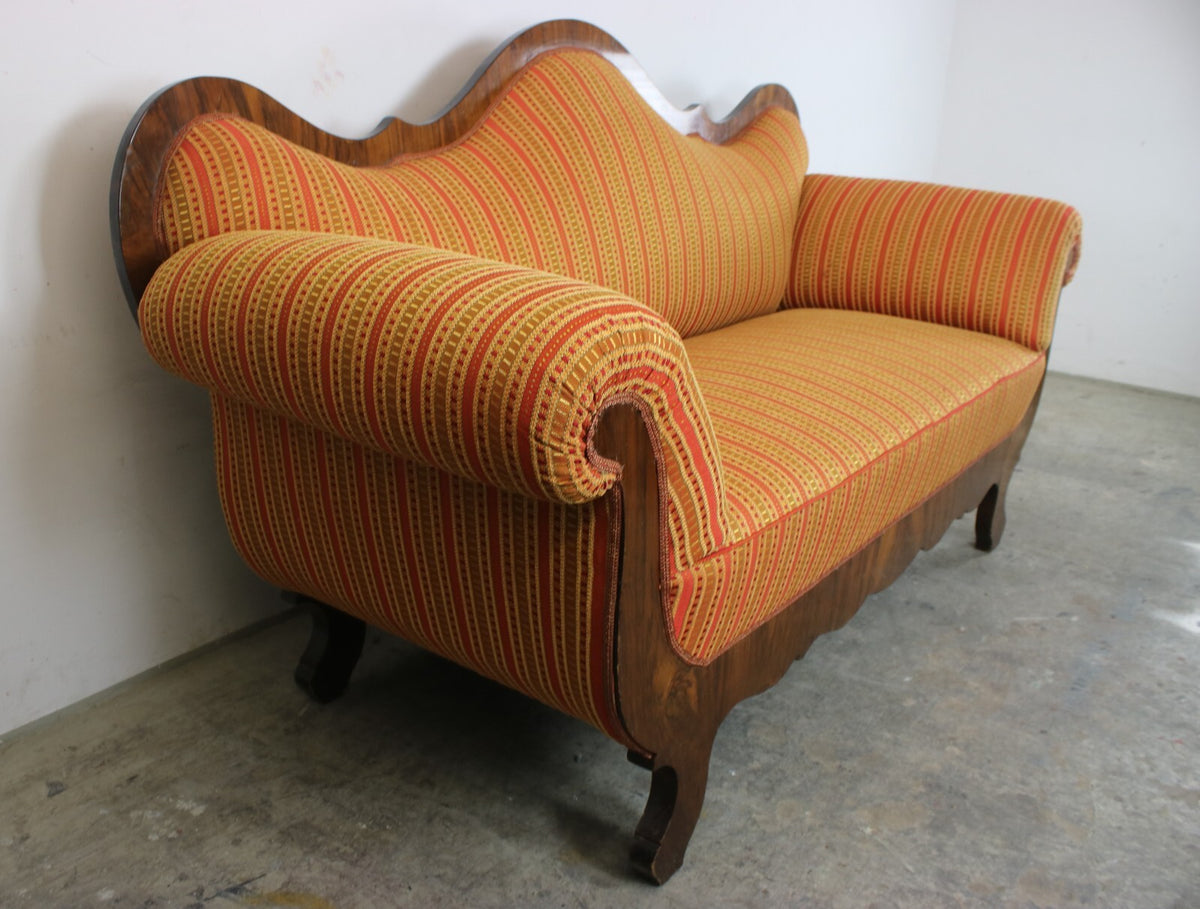 Biedermeier Couch Dreisitzer Nussbaum Streifen Stoff Sofa Antik 1850 Neubezug | Biedermeier - Bild 3