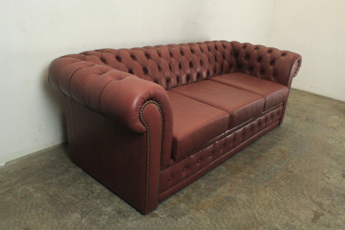 Original Englische Chesterfield Couch Dreisitzer Leder Rot Vintage Clubsofa | Chesterfield - Bild 3