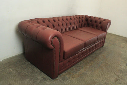 Original Englische Chesterfield Couch Dreisitzer Leder Rot Vintage Clubsofa | Chesterfield - Bild 3