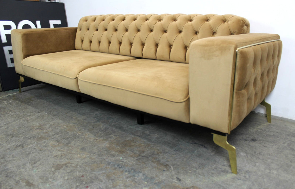 Chesterfield Dreisitzer Designer Couch Samt Champagner Stoff Messing Sofa | Chesterfield - Bild 4