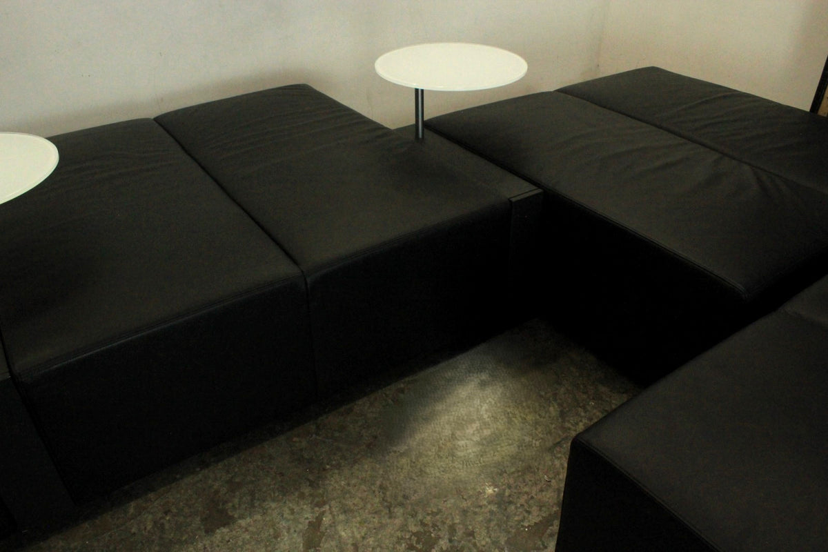 Walter Knoll Designer Loungemodule Sofa Couch Schwarz Leder& Weiße Glastische | Walter Knoll - Bild 6