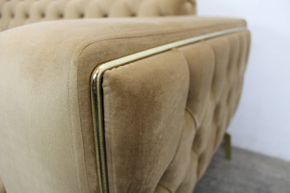 Chesterfield Dreisitzer Designer Couch Samt Champagner Stoff Messing Sofa | Chesterfield - Bild 6