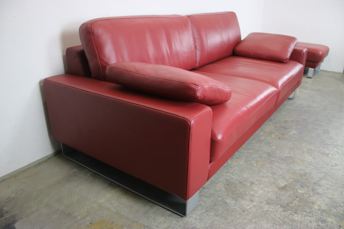 Rolf Benz EGO Designer Couch Auf Kufen Dreisitzer Leder Rot Sofa Mit Armkissen | Rolf Benz - Bild 3
