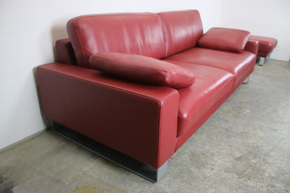 Rolf Benz EGO Designer Couch Auf Kufen Dreisitzer Leder Rot Sofa Mit Armkissen | Rolf Benz - Bild 3