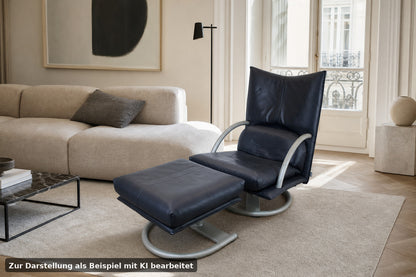 Rolf Benz BMP Sessel mit Hocker Modell 418 Torino Dunkelblau 80er Jahre Design | Rolf Benz - Bild 1
