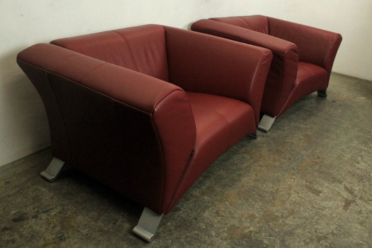 2 X Rolf Benz 322 Club Sessel Einsitzer Designer Sofa Echtleder Rot | Rolf Benz - Bild 4