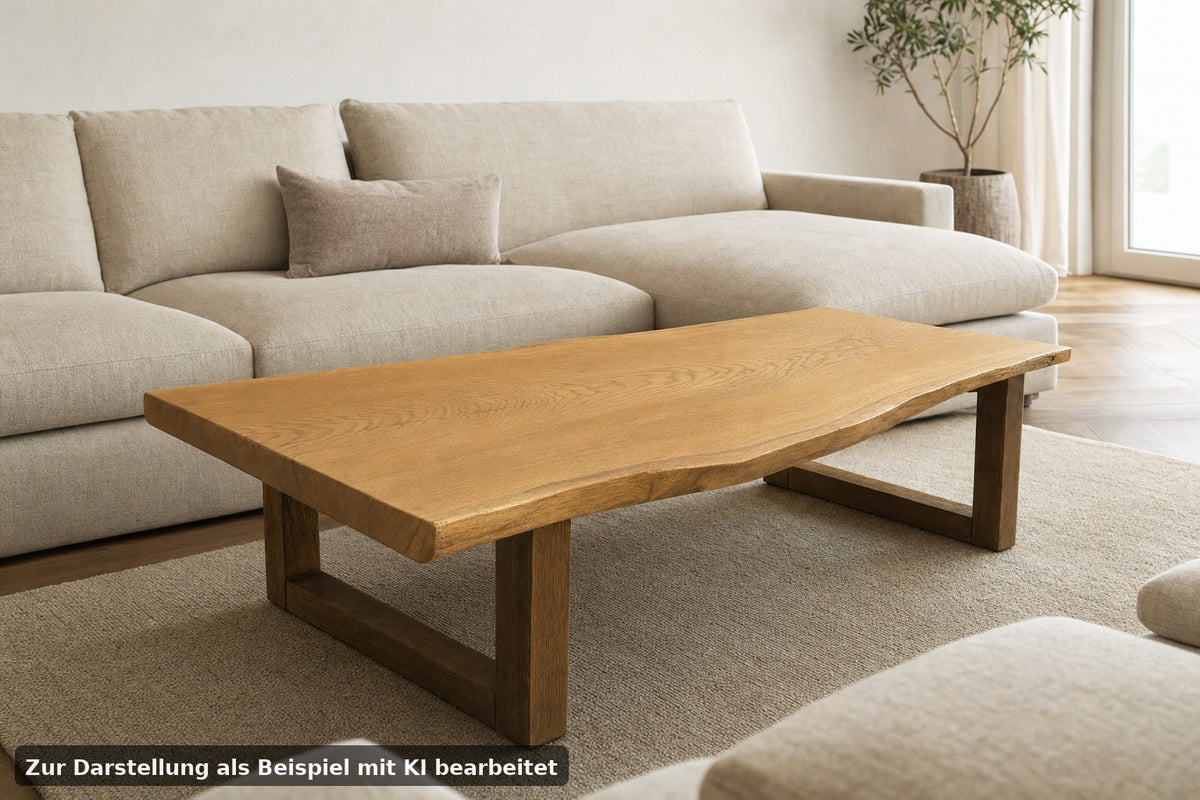 Eichenbohle Couchtisch Massiv – Baumkante – Unikat aus Berliner Eiche | Handarbeit - Bild 1