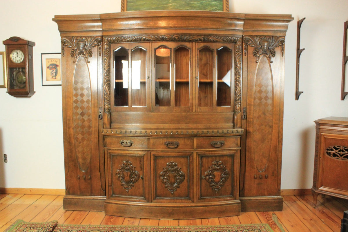 Prächtiger Jugendstil Kredenz/ Aufsatzbuffet Eiche Florale Schnitzereien | JUGENDSTIL - Bild 2