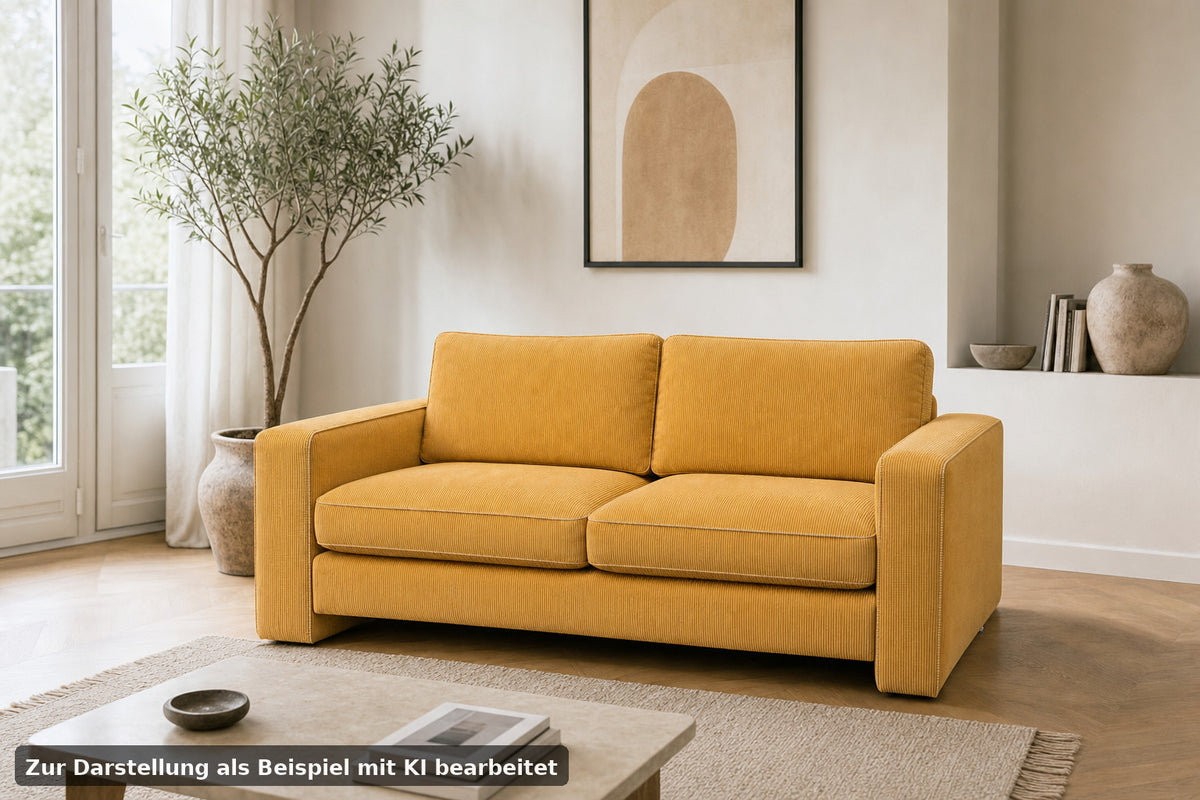 COR Conseta Couch Dreisitzer Hochwertiger Ripp Stoff Gelb Designer Sofa Neubezug | Cor - Bild 1