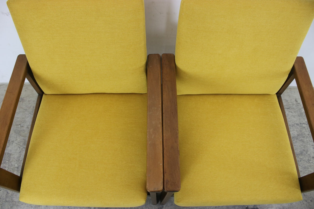 Zwei Vintage Buchenholz Armlehnstühle Mid Century Sessel Orange Stoff Neubezug | CENTURY - Bild 6