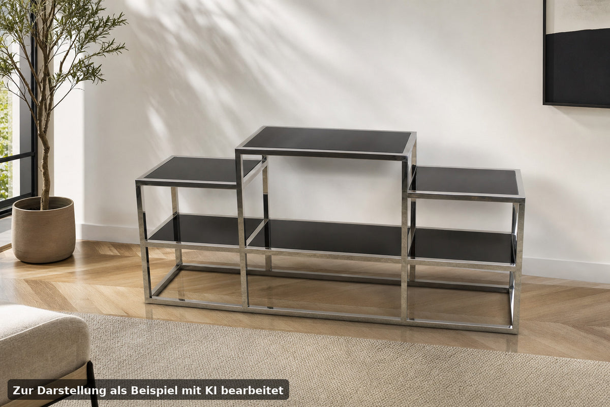 Elegantes Titanium Glasregal Sideboard Bücherregal Mit 6 Schwarzen Glasablagen | Reinstein Möbel - Bild 1