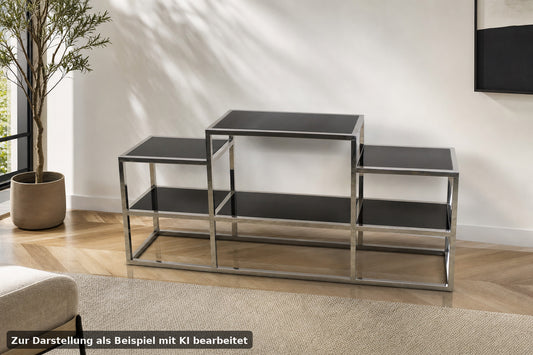Elegantes Titanium Glasregal Sideboard Bücherregal Mit 6 Schwarzen Glasablagen | Reinstein Möbel - Bild 1