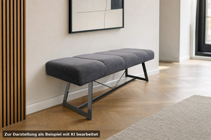 Design-Sitzbank mit Uni-Stoff in Grau und Titangestell – Elegant Modern | Reinstein Möbel - Bild 1