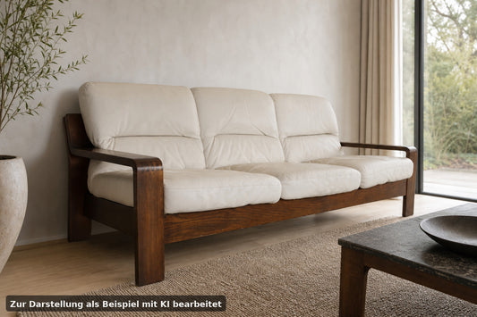 Rolf Benz Dreisitzer Couch Beige Leder Eiche Sichtholzgestell Freisteller Sofa | Rolf Benz - Bild 1