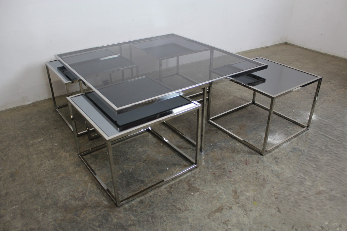 Eleganter Titanium - Glas - Couchtisch Mit 4 Ausziehbaren Spiegeltischen | Handarbeit - Bild 2